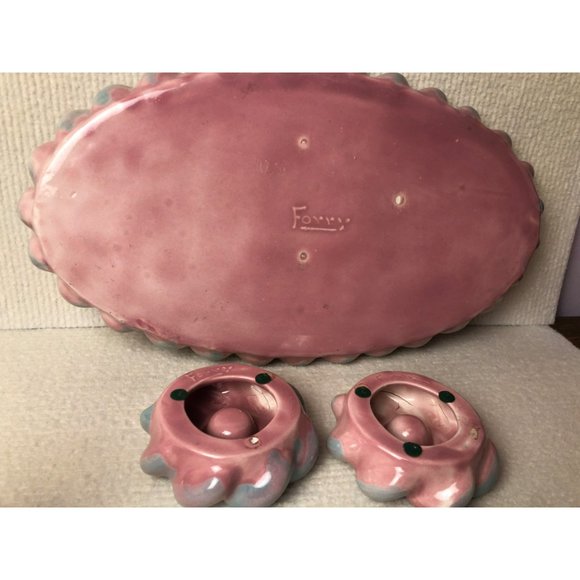 One of a Kind MCM Glazed Pottery Centerpiece with Candle Holders and Rooster, Si - Picture 5 of 6